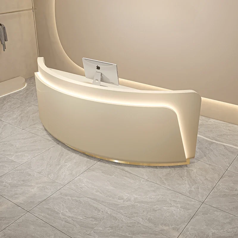 Beauty Salon Office Modern Reception Desk Salon Beauty Bar Luxury Reception Center Arc Shape Podium Negocio Commercial Furniture
