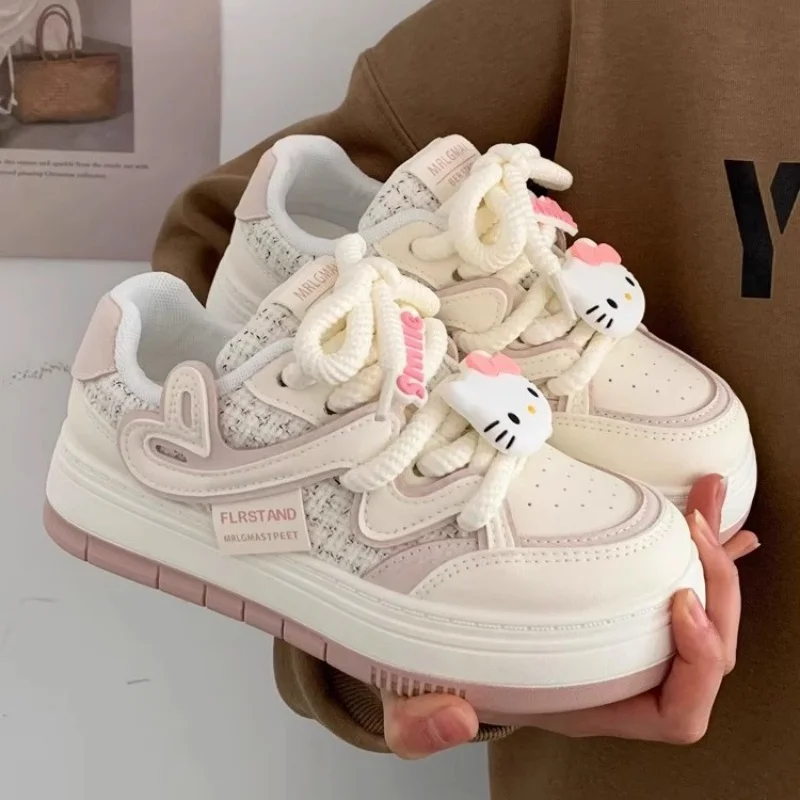 2024 New Sanrio Hello Kitty Soft Girl Cute Big Head Off White Shoes Y2k Platform Sneakers Versatile Skateboard Shoes For Women