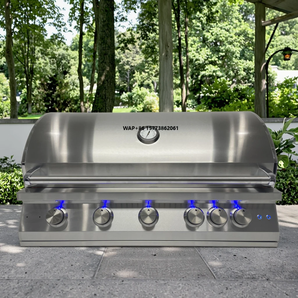 Indoor/Outdoor 5-Burner Stainless Steel Gas Grill Built-In BBQ for Hshoude Outdoor Indoor Barbecue Table Top