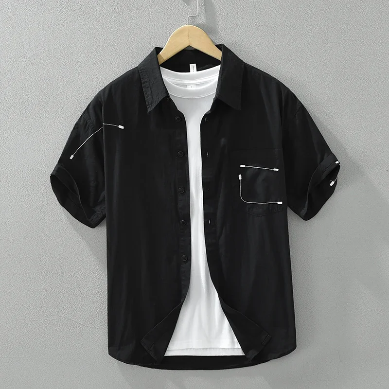 

2024 Summer New White Short Sleeve Shirts for Men Plus Size Casual Loose Turn-down Collar Shirts