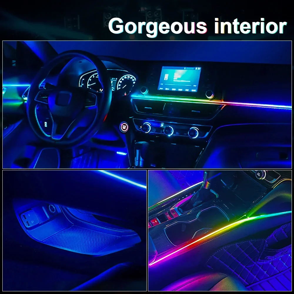 Car Interior LED Lights, Car Environment Light Strips, Car Atmosphere Lights, Bluetooth Lights, Voice-Activated Lights, All-in-O