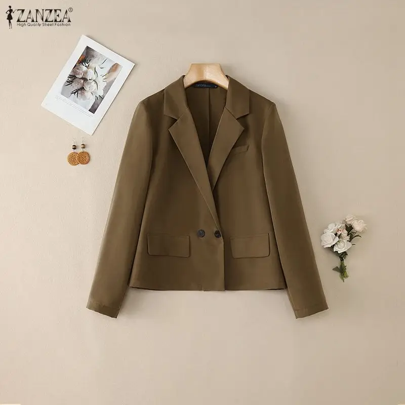 ZANZEA Minimalist Women's Lightweight Blazer 2026 Spring Casual Lapel Neck Long Sleeve Solid Color Formal Suit Jackets for Woman