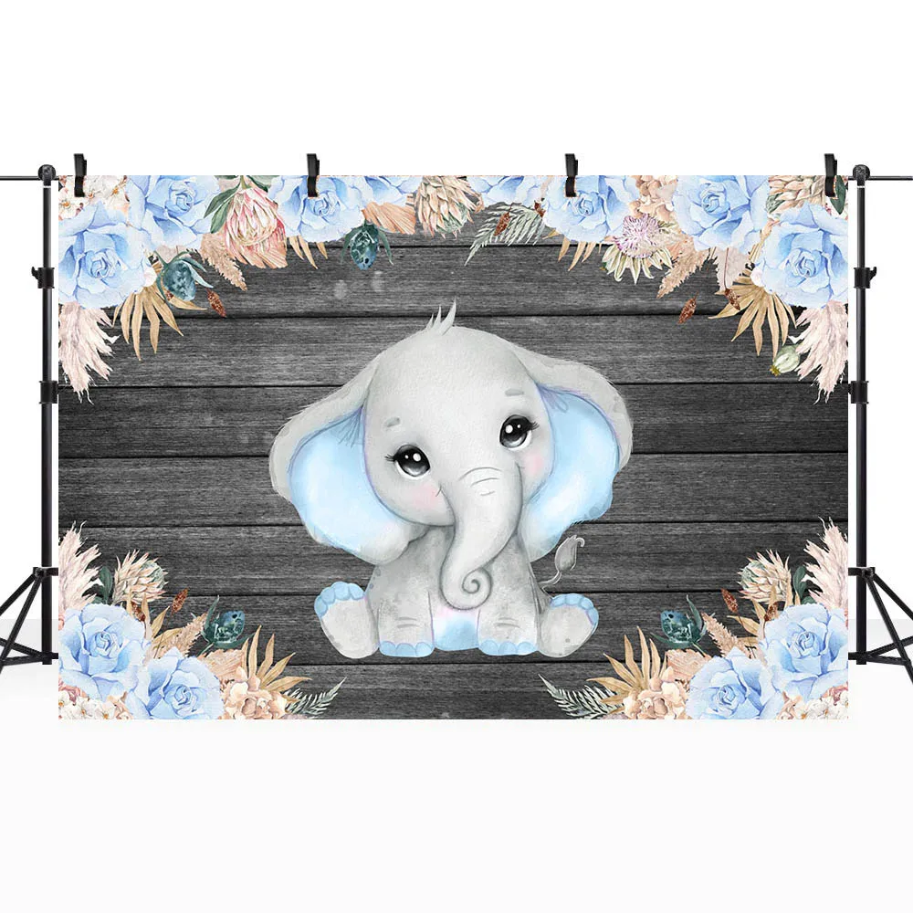 Mocsicka синий слон детский душ фон серый деревянная доска Дети Мальчики День Рождения фотография фон для студийной фотосъемки