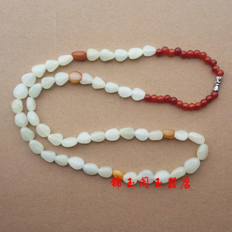 

Xinjiang Hetian White Jade with Red Agate Garden Beads Bracelets for Men and Women Necklace