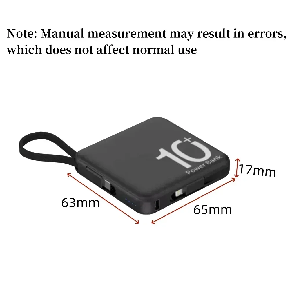 Mini banco de energía de 10000mAh, batería externa portátil con Cable incorporado, baterías de repuesto para iPhone 14, Samsung, Xiaomiung