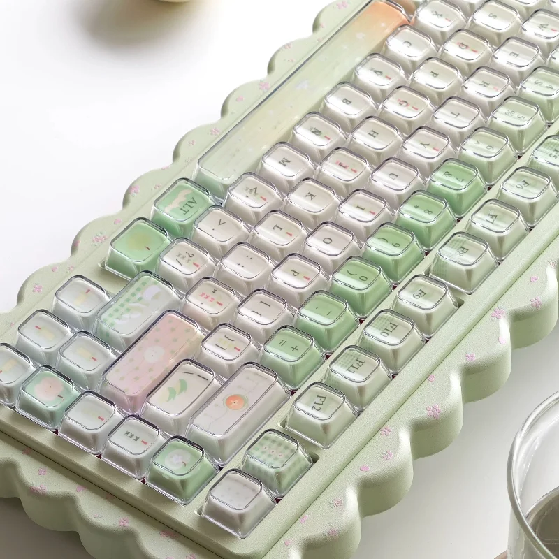 Green Fruits Minimalist Theme Pudding Keycaps Custom PBT PC Cherry Profile Key Cap Cute Cartoon Anime Point Key Cap MX Switch