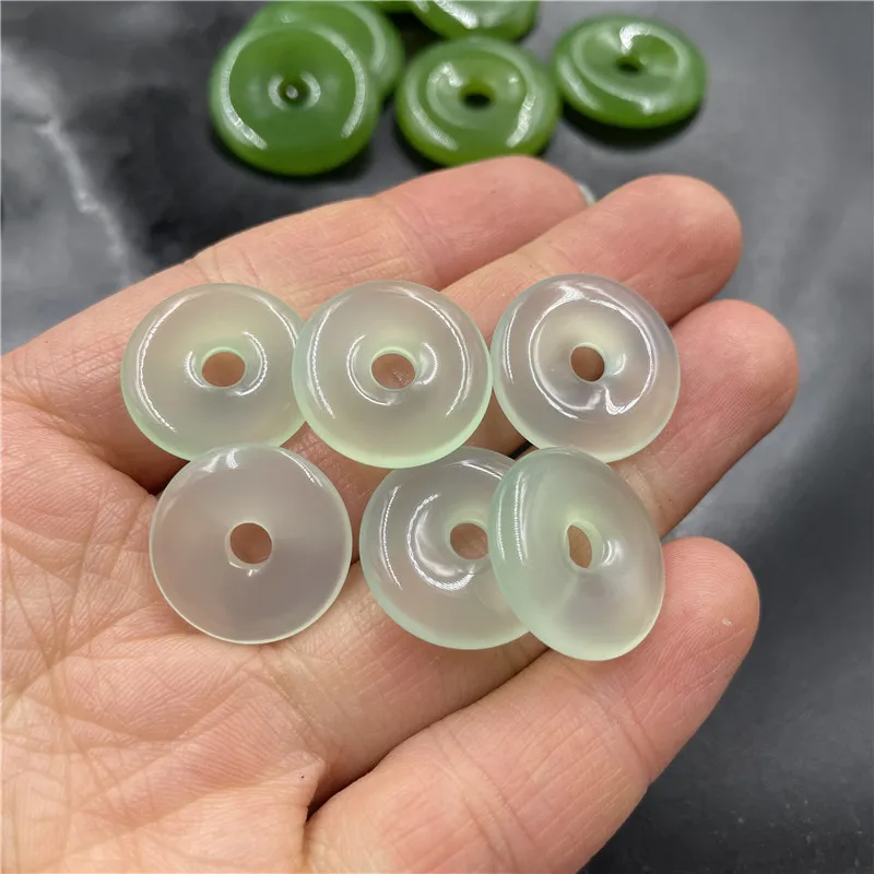 Cheap Jade 2CM Light Pea Green Chalcedony Agate Safety Buckle Pendant Small Size Ice White Jade Pendant