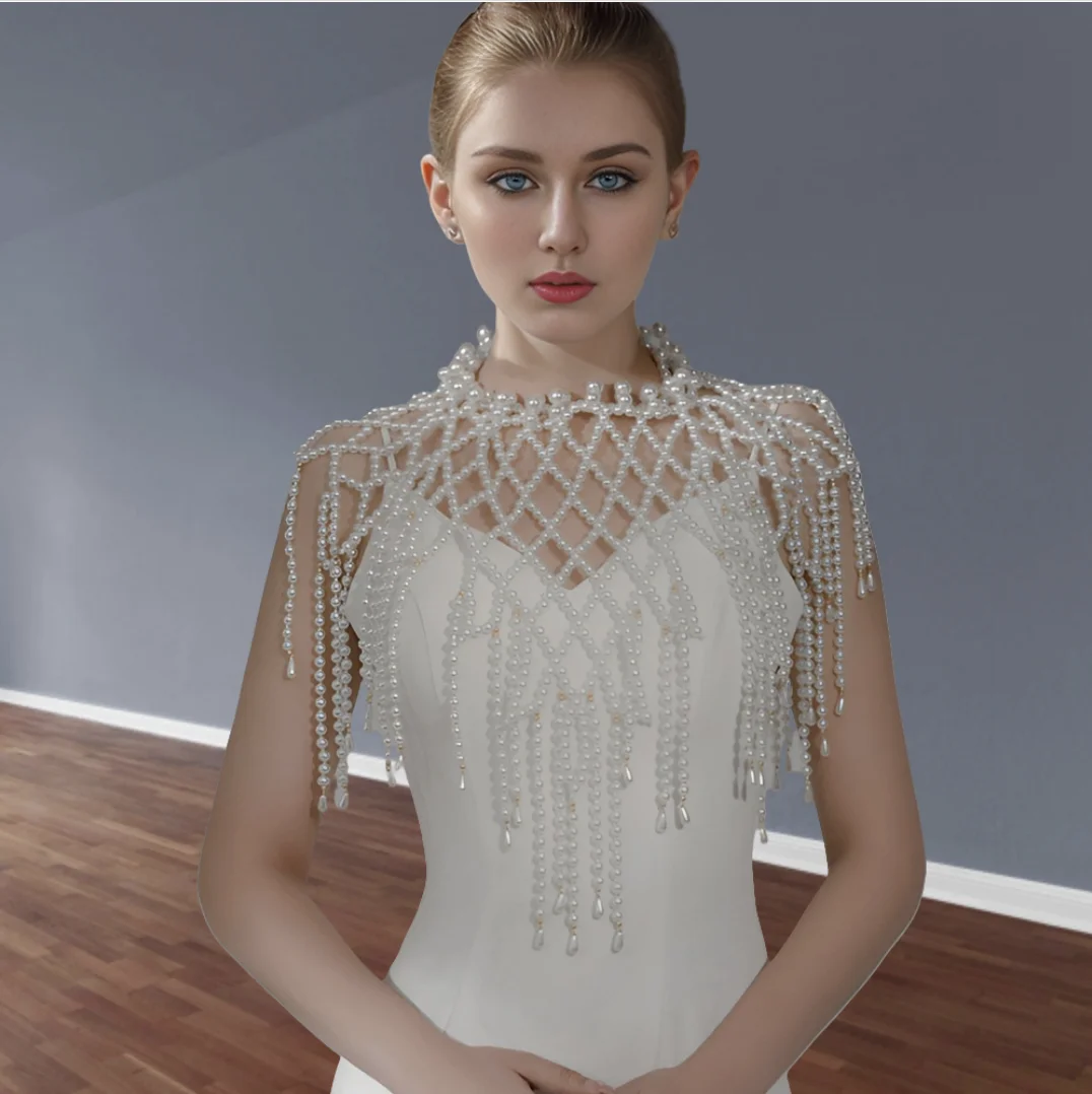 Body Chain Totally Hand-made Fashion Pearl Sexy Shawl Bra Chain Fashion Chest Chain Birthday Party Bridal Shawl Body Jewelry