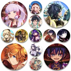 Hot Collections Game Anime Genshin Impact Brooches Round Display Enamel Pins Backpack Accessory Cartoon Badge Jewelry Gifts