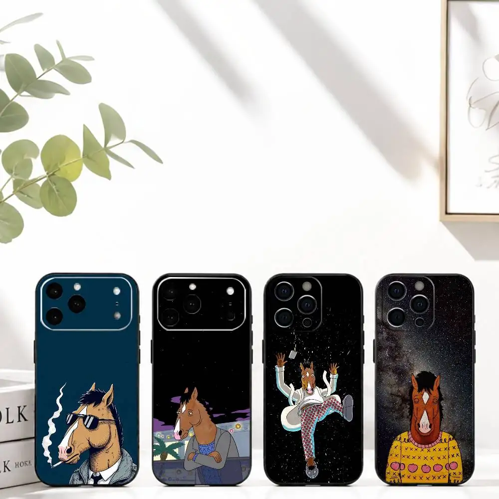 

C-Cute cartoons B-BoJack Horseman Phone Case For iPhone 17,16,15,14,13,12,11 Plus,Pro Max,XS,Soft Silicone Black Cover