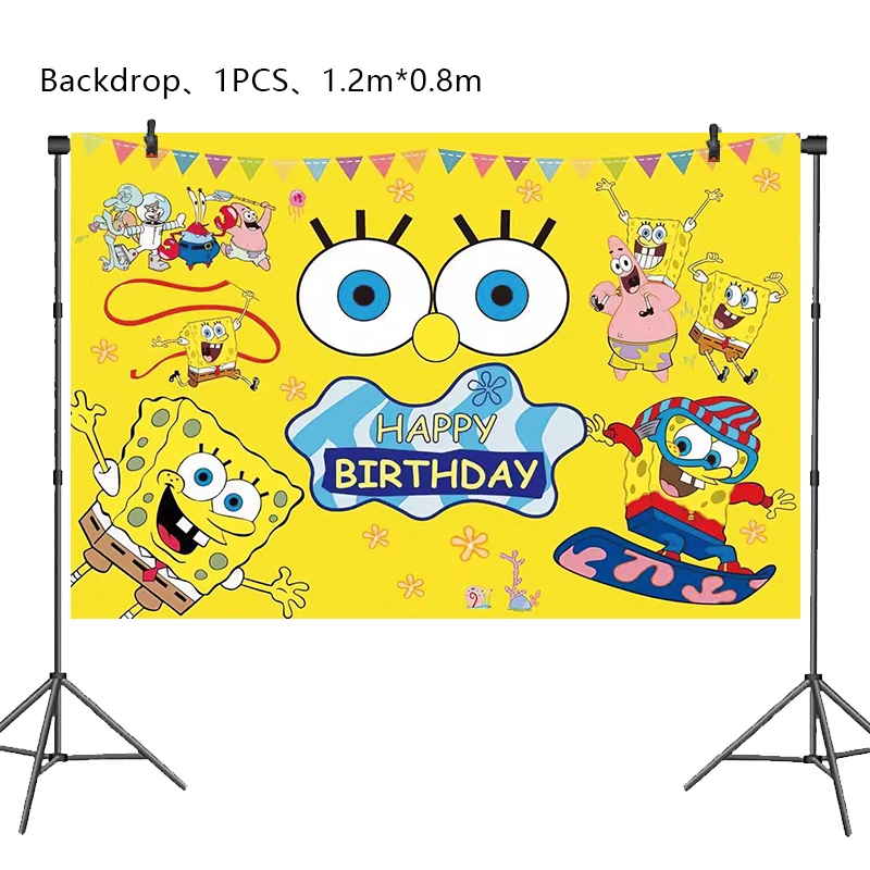 SpongeBob Birthday Party Decoration SquarePants Foil Balloon Kids Event Supplies Disposable Tableware Banner Backdrop Cup Plate