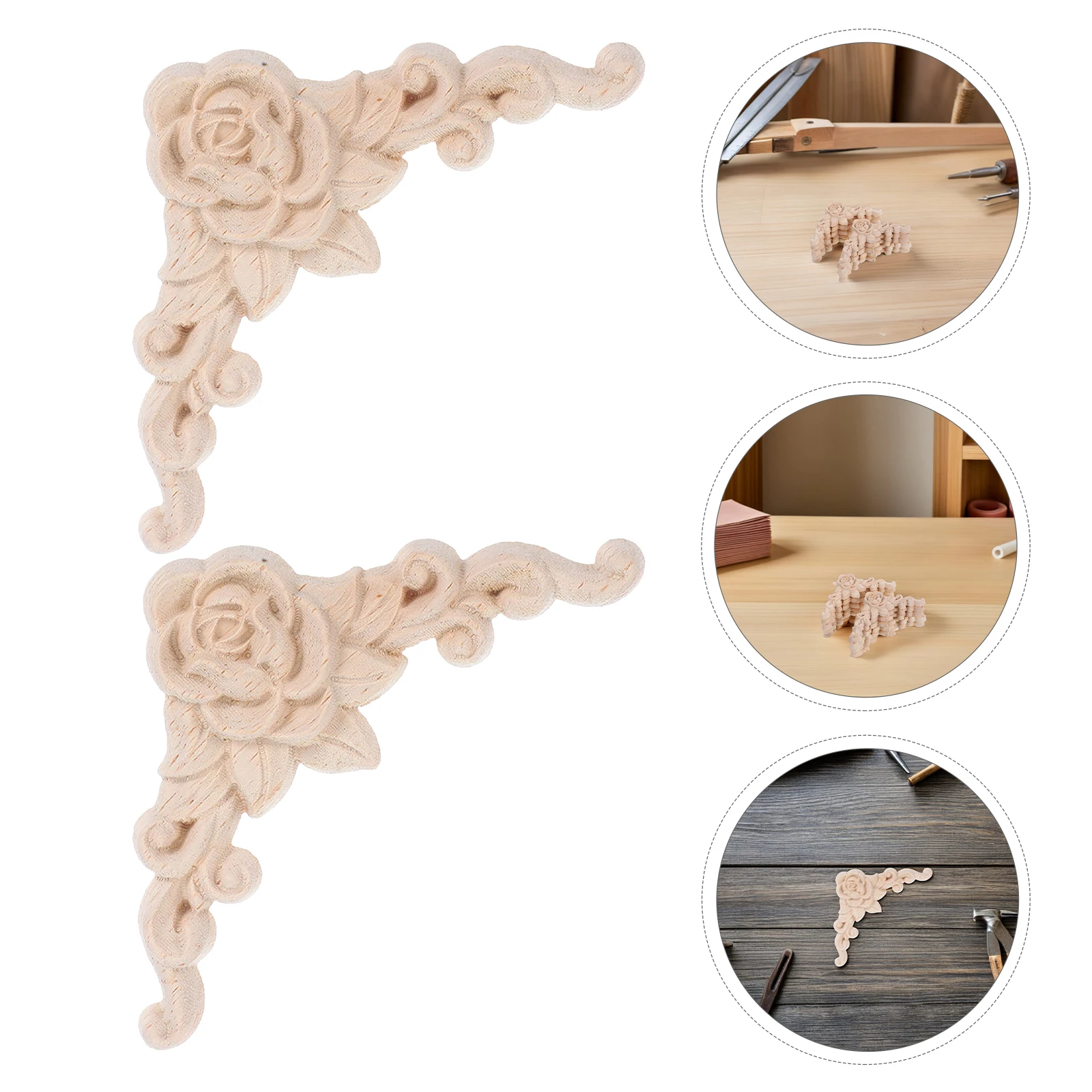 

12Pcs Wooden Corner Applique Decor: Hand Carved Rose Onlay for Cabinets Doors Beds Unfinished Wood Embellishments DIY Home