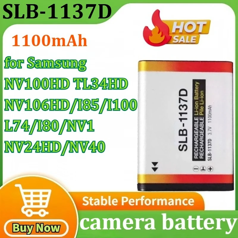 

SLB-1137D Camera Battery 1100mAh 3.7V Rechargeable Battery for Samsung NV100HD TL34HD NV106 HD I85 I100 L74 I80 NV1 NV24HD NV40