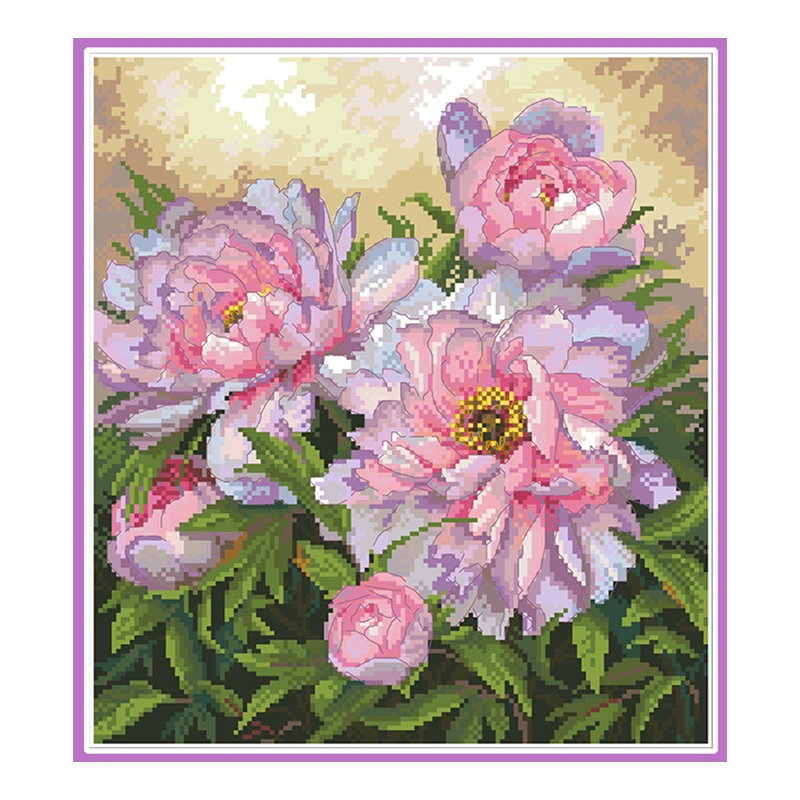 Bloom Tender Peonies Cross Stitch Pattern Kits Canvas Embroidery Needlework 11CT 14CT DIY Crafts Home Decor Paintings