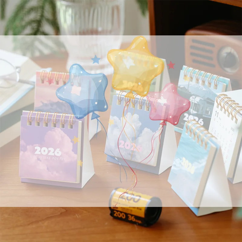 

Пейзажный мини-настольный календарь на 2026 год, креативный календарь-планировщик, настольный орнамент, украшение, офисные канцелярские принадлежности