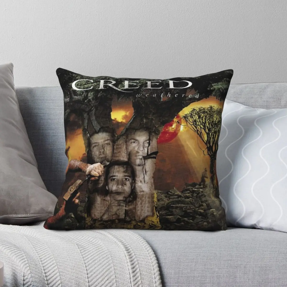 Creed Weathered Square Pillowcase Polyester Linen Velvet Pattern Zip Decor Pillow Case Home Cushion Cover 45x45