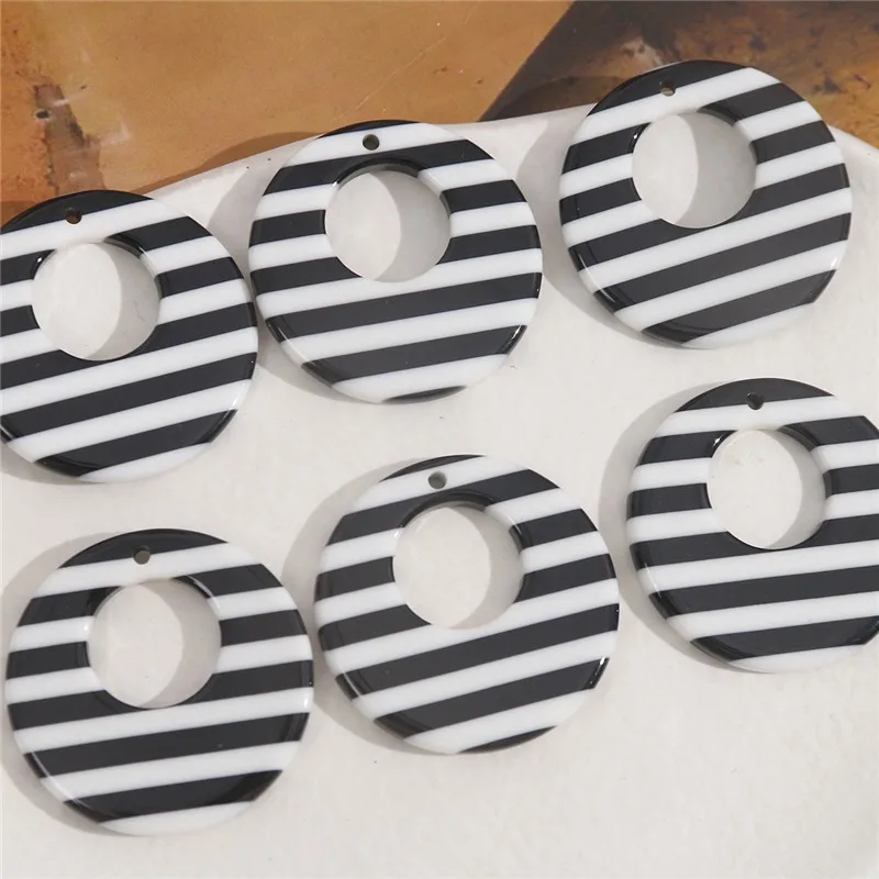 Newest 50pcs/lot 34mm black/white stripe pattern print geometry rounds shape acrylic beads diy jewerly hair/garment accessory