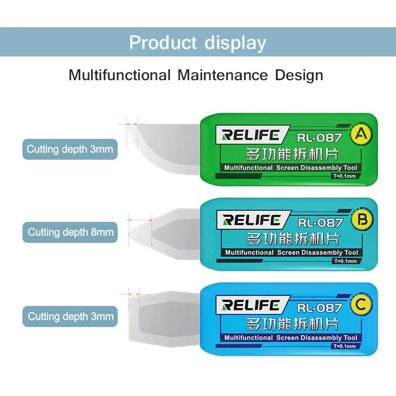 RELIFE RL-087 3 in 1 Multi-function Disassembly Blade for Mobile Phone Screen Curved Screen Edge Dismantling Piece Repair