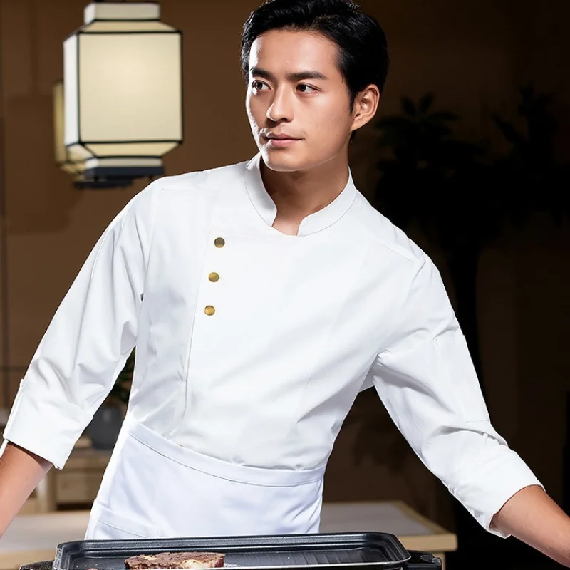 

Униформа шеф-повара отеля, цвет хаки, рабочая одежда, с длинными рукавами, унисекс, для высококлассных ресторанов, кейтеринга, задней кухни