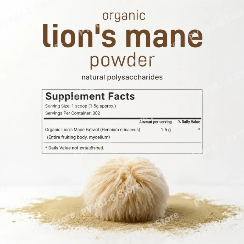 Organic Lion's Mane Mushroom Powder 1Lb Hericium Erinaceus Extract Used To Improve Focus Enhance Energy & Promote Immune Health view 2