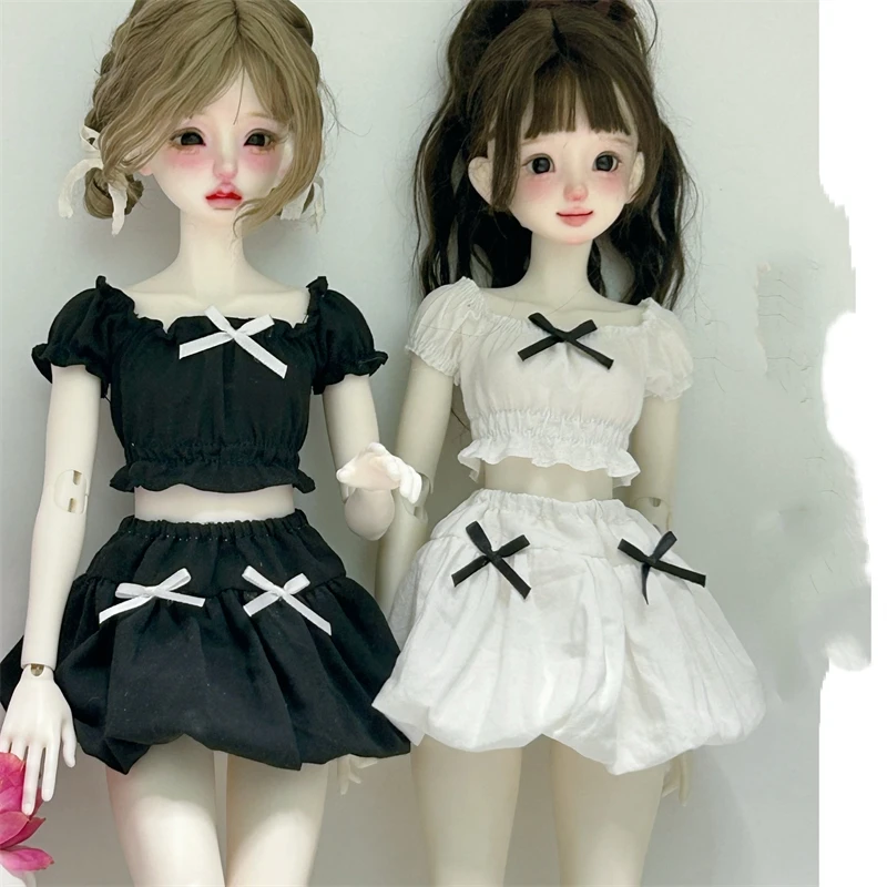 Roupas de boneca bjd adequadas para tamanho 1/4, manga bufante, top, saia de botão de flor, conjunto de roupas, acessórios de boneca (2 pontos)