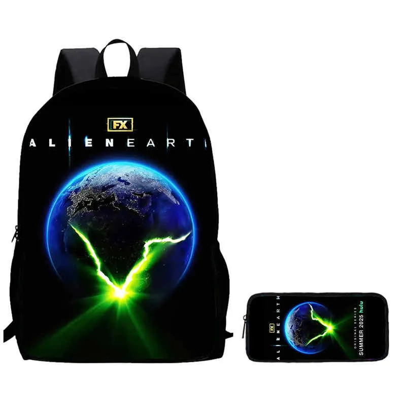 

2Pcs Set School Backpack for Age 5-10,Cartoon Alien Earth Printed School Bags for Boys Girl,Light Weight Kids Backpack,Best Gift