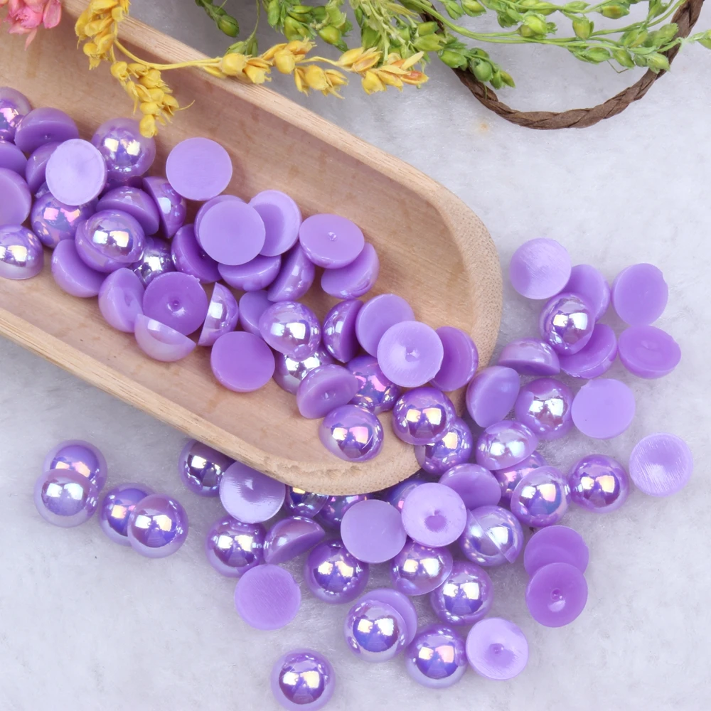 Violet AB Half Round Pearls 2-12mm And Mixed Sizes Imitation Flatback Glue On Resin Beads DIY Craft Embellishment