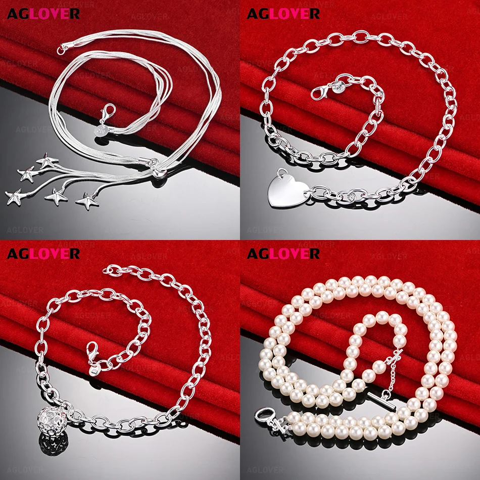 

AGLOVER 925 Sterling Silver Love Tag O-shaped Chain Necklace Women's Charm Fashion Anniversary Gift Jewelry