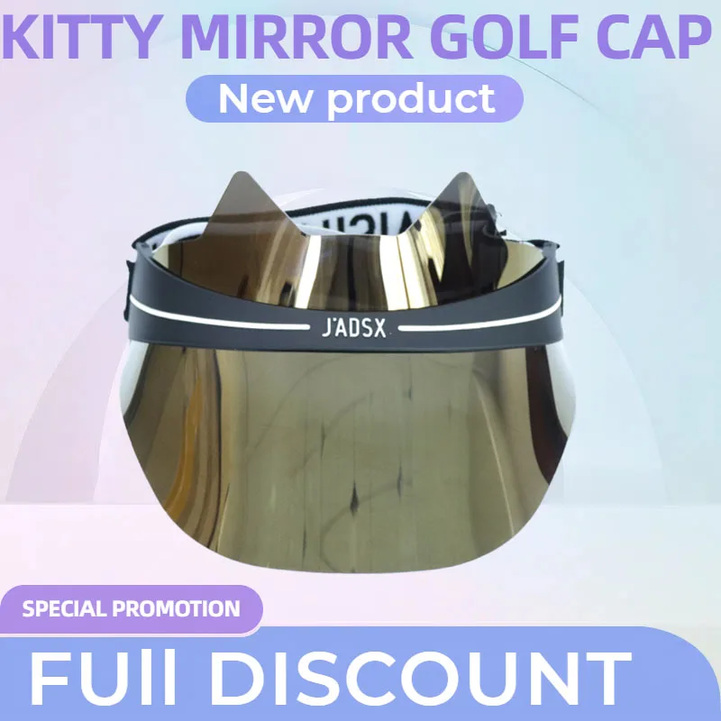 

Light Gold Bling Golf Cap Sun Hats Fashion Adjustable UV Protection Sunblock Travel Vacation Casual Sport Kitty Mirror Visor