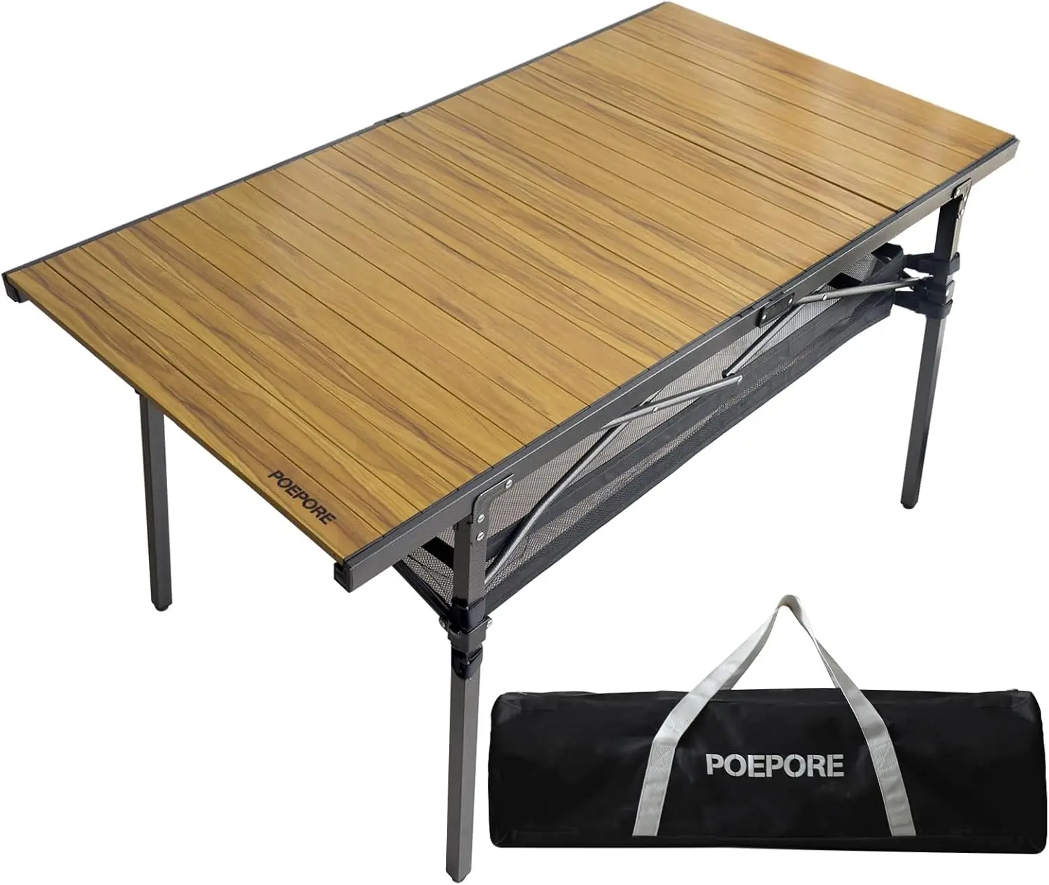 Table de camping portable en aluminium avec rangement pour 4 à 6 personnes, table d'extérieur légère, enroulable, 54 po x 27,6 po