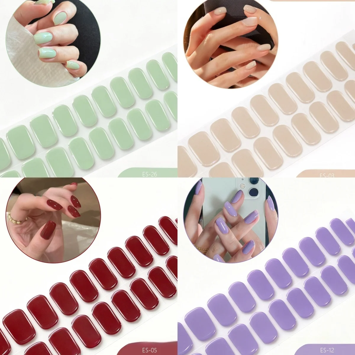 

20Tips Semi-Cured Nail Wraps Simple Color Waterproof Long Lasting The headlight becomes hard Gel Nails Stickers Set