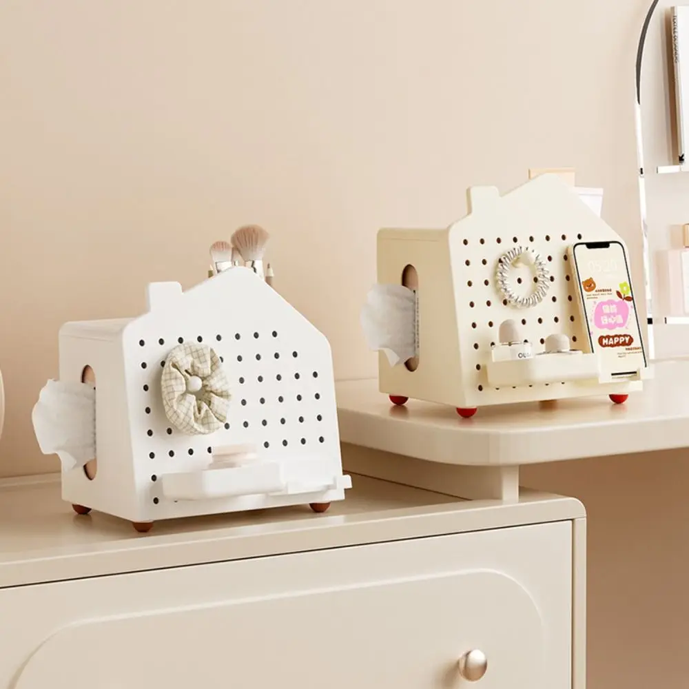 منظم سطح المكتب على شكل منزل، صندوق مناديل تخزين منزلي مثقوب، منظم قرطاسية متعدد الوظائف #5