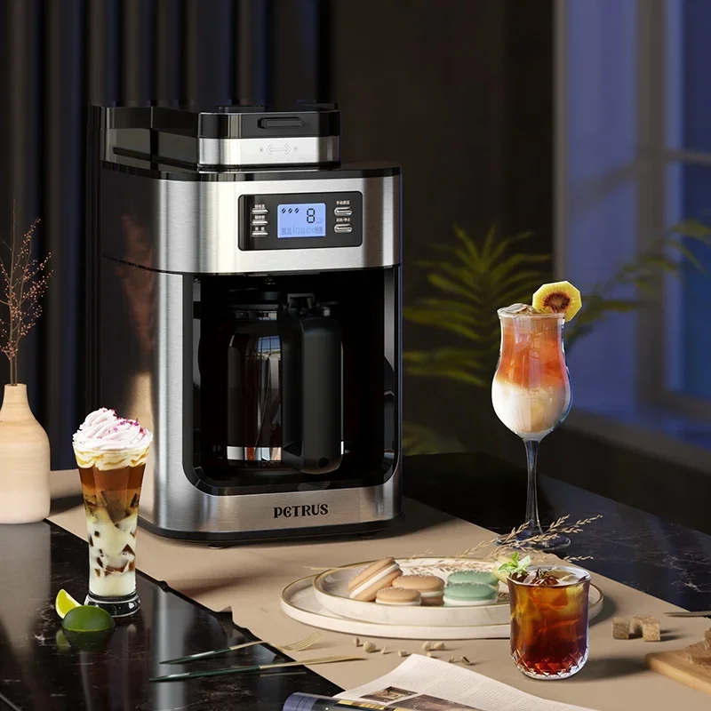 Máquina de café automática casa americano gotejamento mini pequeno tudo-em-um pote de ebulição escritório agora moagem feijão