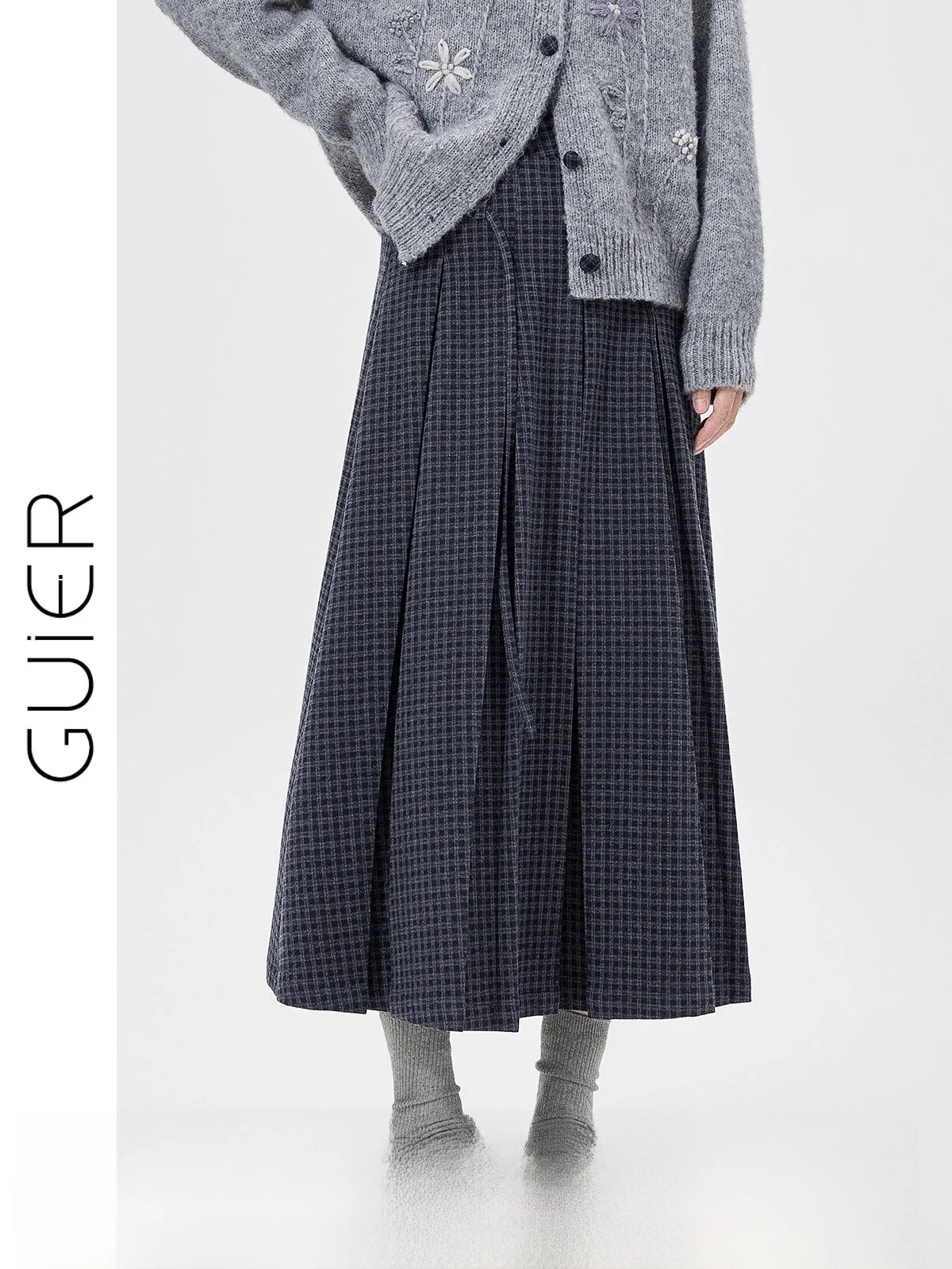 

Шерстяная юбка в клетку Guier для женщин, зимняя, с высокой талией, приталенная, А-силуэт, повседневная, с поясом