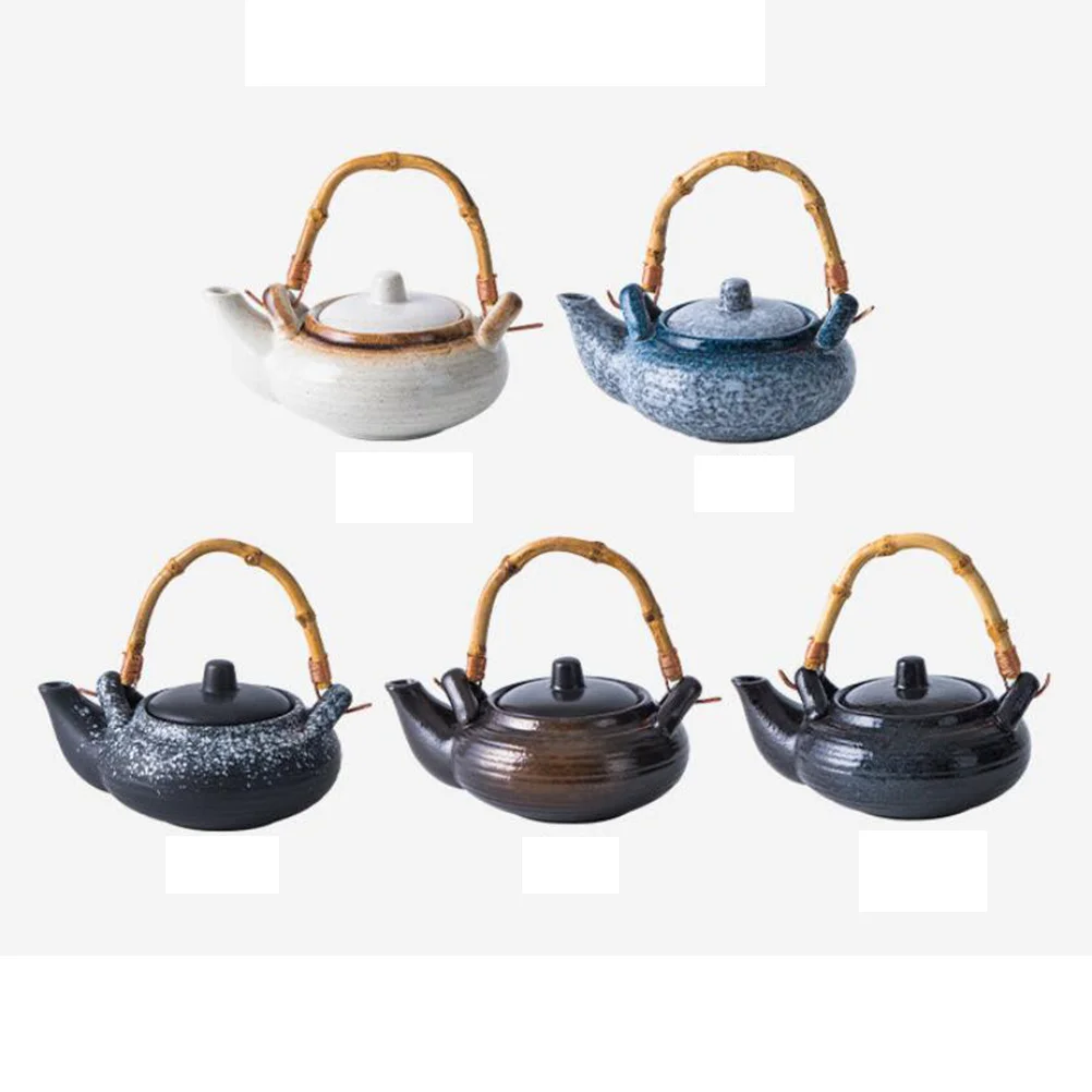 

Retro Bamboo Handle Tea Kettle Ceramic Metal Construction Smooth Touch Kettle for Home Office Or Cafe Decoration Blue