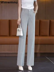 Pantaloni dritti a vita alta pantaloni classici da ufficio in seta di ghiaccio nuove donne corea Casual primavera estate Spodnie elegante OL Calcas