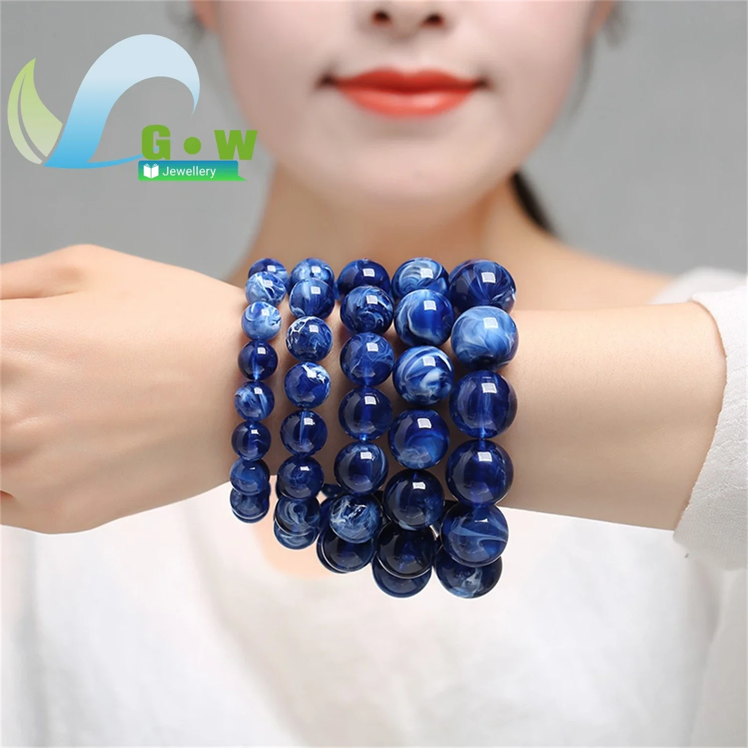 Blue Amber Single Loop Bracelet 108 Round Beads Unisex Handband Second Generation Resin Amber Jewelry Live Stream Wholesale