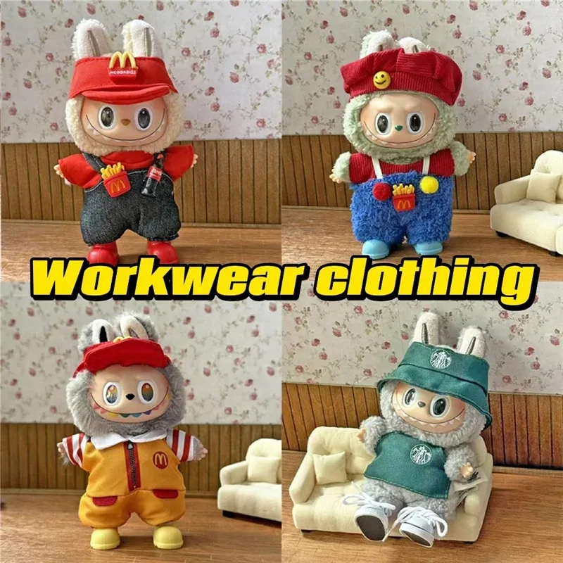 Workwear Fashion Coffee Outfit Clothing For Labubu Doll Fast Food French Fries Shoes Set Cosplay Clothes Dollhouse Accessories