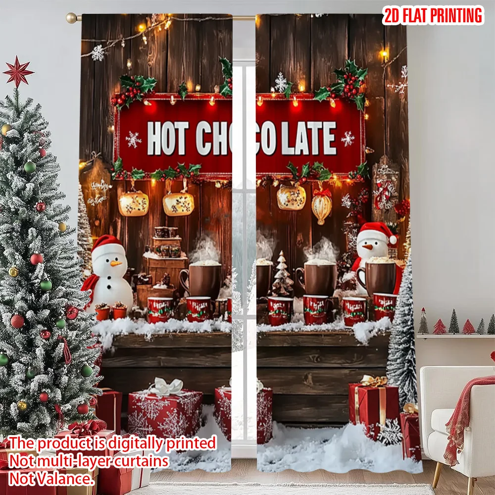 

2pcs 2D flat printing Christmas Drapes Christmas hot chocolate Versatile 100% Polyester Without Electricity Holiday Decorations
