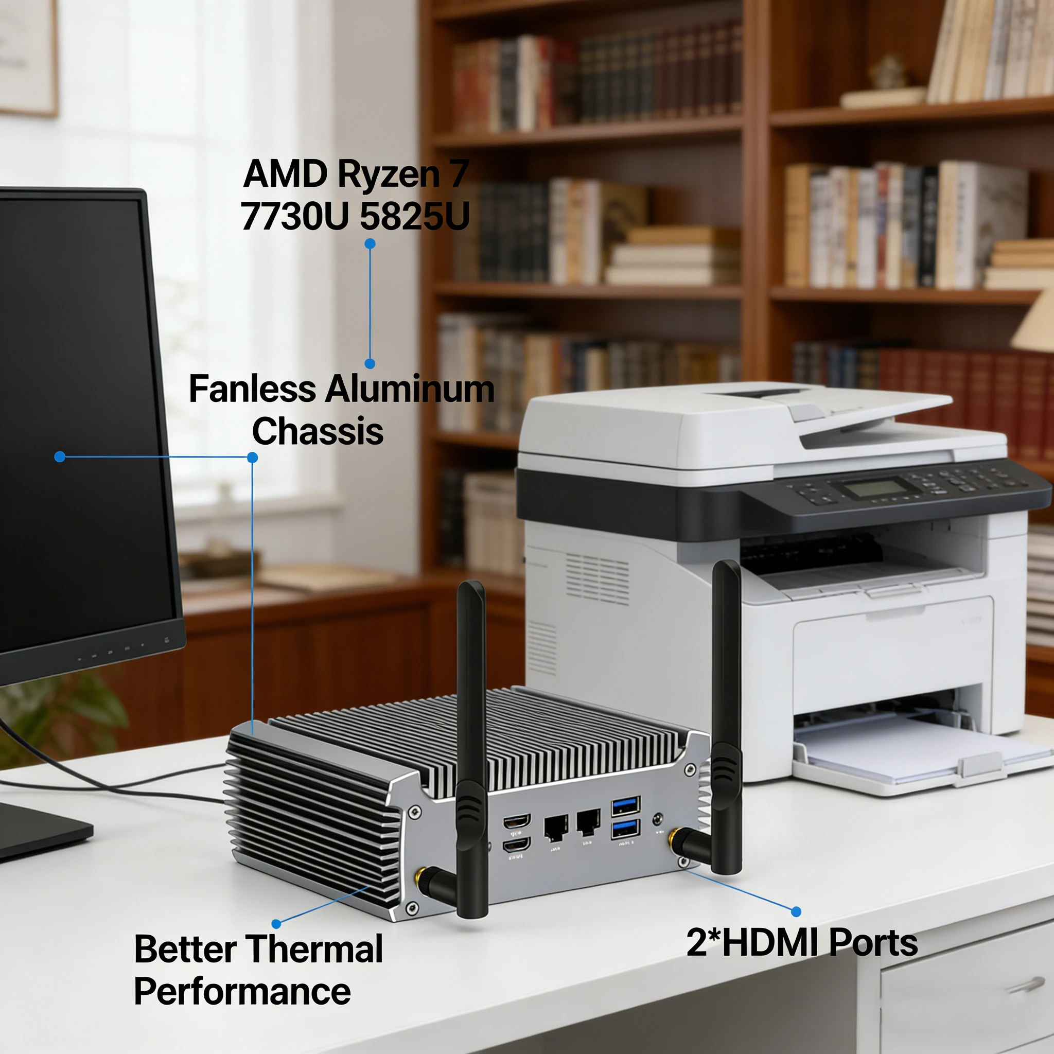 

Горячий мини-ПК AMD Ryzen 7 7730U 5825U R5 5625U Бевентиляторные мини-компьютеры Маленький ПК Win11 Pro 2 * HDMI/2,5G LAN Домашний офис Автоматическое включение