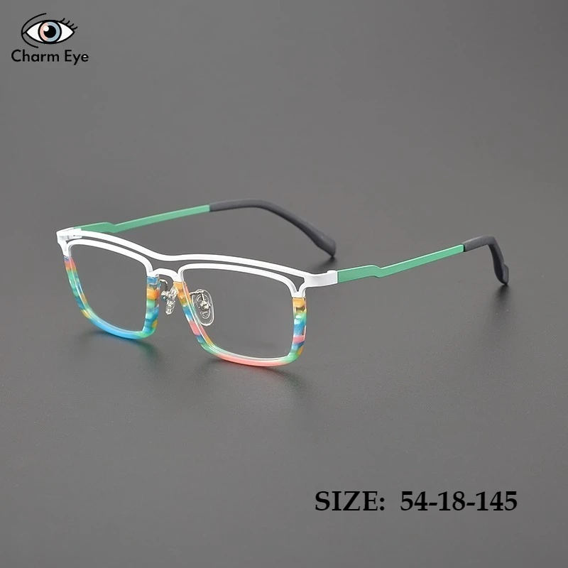 

Fashion Color Blocking Women Glasses Myopia Presbyopia Anti Blue Light Eyewear Square Business Men Pure Titanium Eyeglass Frame