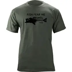 Fish Fear Me Bass Skeleton Fishing Anglers Gift T-Shirt 100% Cotton O-Neck Summer Short Sleeve Casual Mens T-shirt Size S-3XL