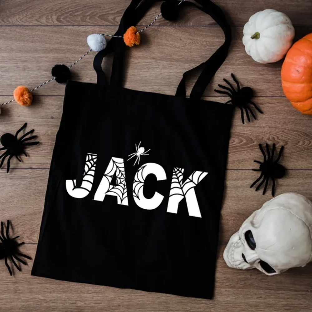 حقيبة الهالوين الشخصية، حقيبة علاج الاسم المخصص، هدايا شخصية، حقيبة حمل قماشية، هدية لحقيبة الهالوين، هدية الهالوين