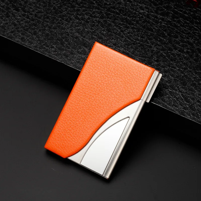 Fashion Portable Litchi Pattern Metal Business Card Case With Lid Lid Card Case Office Desktop Business Card Storage Box