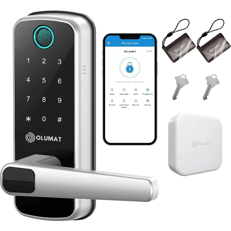 olumat fechadura da porta inteligente com alca fechadura inteligente sem chave com gateway wifi para porta da frente impressao digital 01