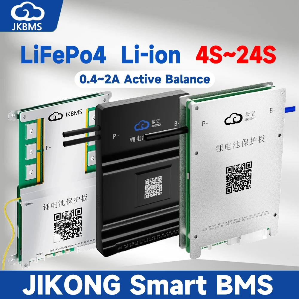 JKBMS 4S-24S Li-ion LTO LiFePo4 BMS 8S 24V 10S 12S 13S 14S 16S 48V 17S 20S 22S 1A 2A Active Balance JIKONG Smart BMS BT RS485
