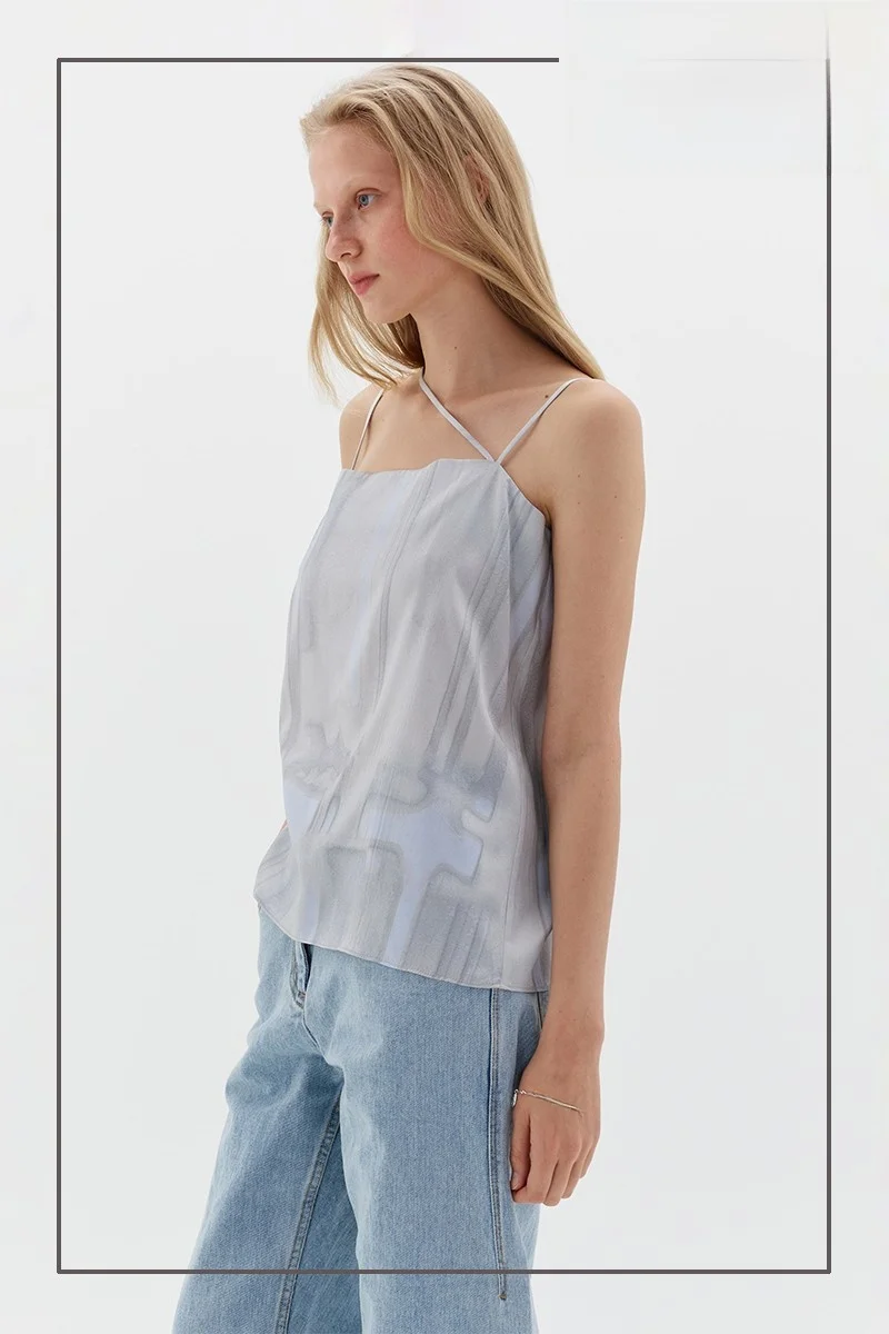 

Summer New Cotton adient Print ter Loose Women's Vest Top Faionable Versatile Straight Cut Lightweight Comfortable