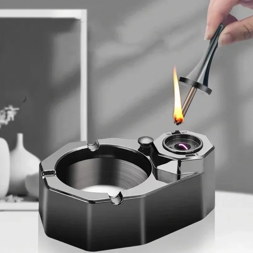 Creative Dual-Use Electric & Oil Lighter with Ashtray, Permanent Match Design, Desktop Home Decor, Premium Cigarette Accessory