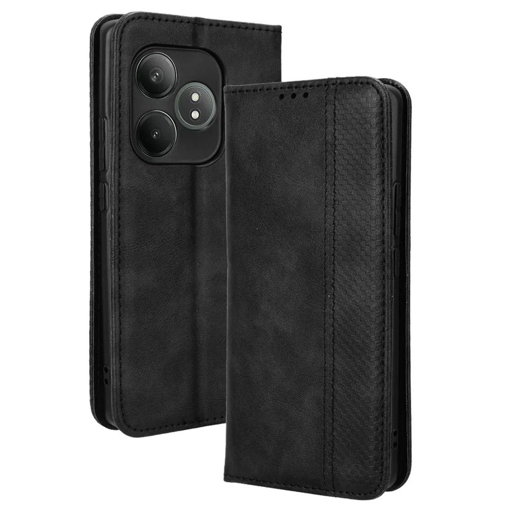 Flip Retro Style Leather Magnetic Closure Phone Cover For Realme GT 6T RMX3853 6.78 inch Slot Wallet Fall prevention Case