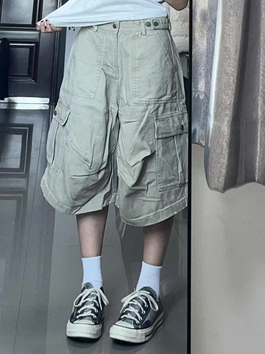 Summmr Women American Retro Jorts Wide Fit Boyfriend Cargo Jean Shorts Y2K Japanese Denim Capris Pants High Street Design Chic